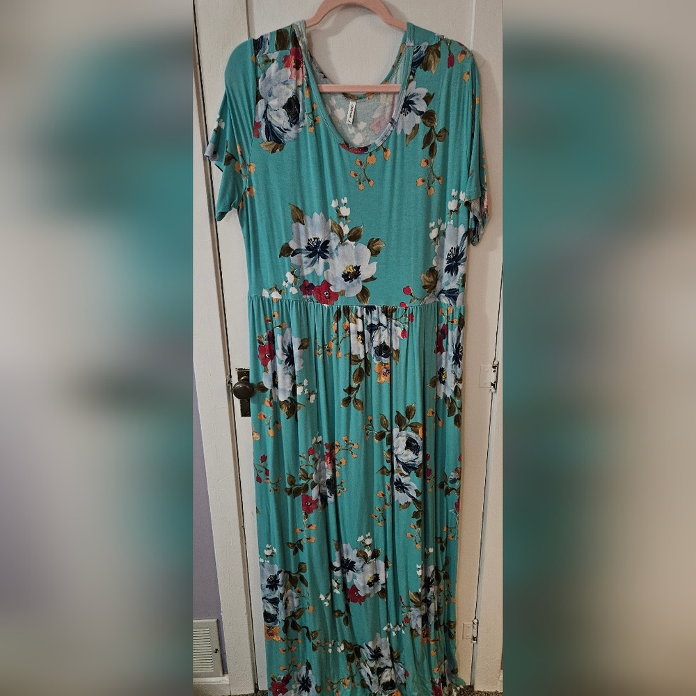Amazon Teal Floral Maxi Dress